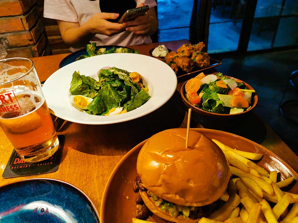 Mexican Burger and craft beer at Heart of Darkness Saigon Restaurant