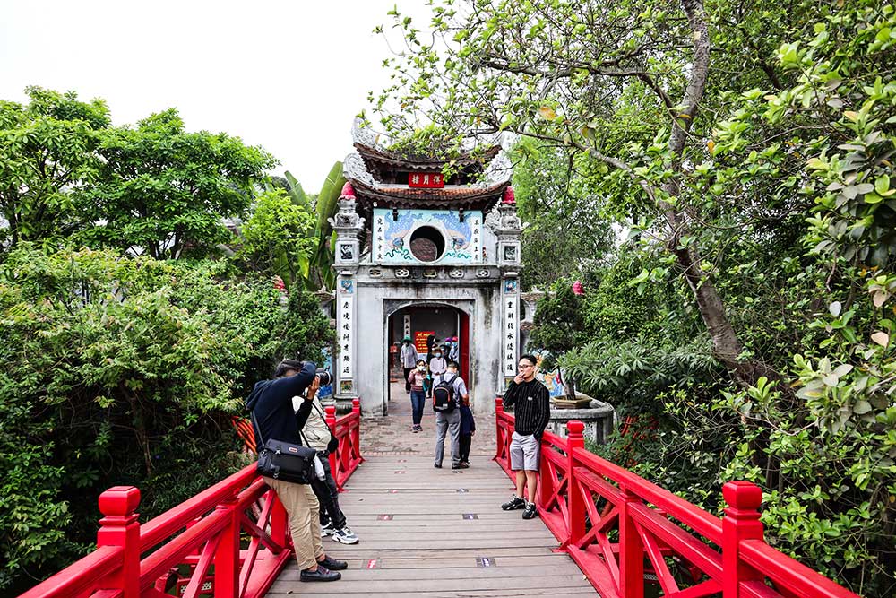 Vietnamese Traditional Bridge in Hanoi, Hoan Kiem Lake- Huk Bridge