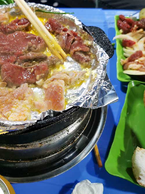 Vietnamese Hanoi steak barbeque in local restaurant