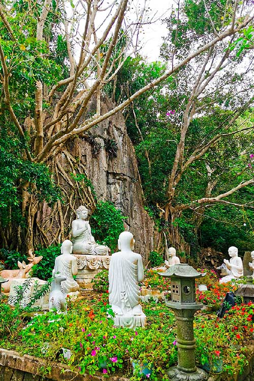 Visiting Xa Loi Pagoda Garden while hiking on Marble Mountains in Vietnam