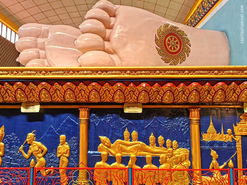 The feet of the Sleeping Buddha Temple in Penang Malaysia