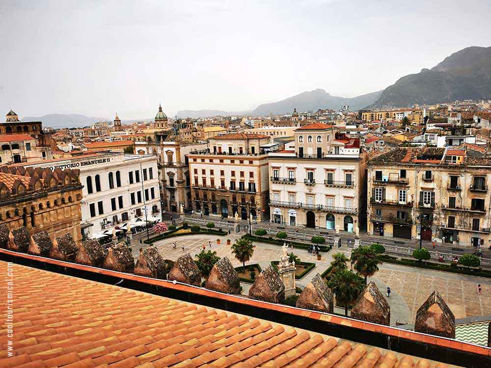 View from The Palermo Cathedral roof over Albergheria District, behind the plazza