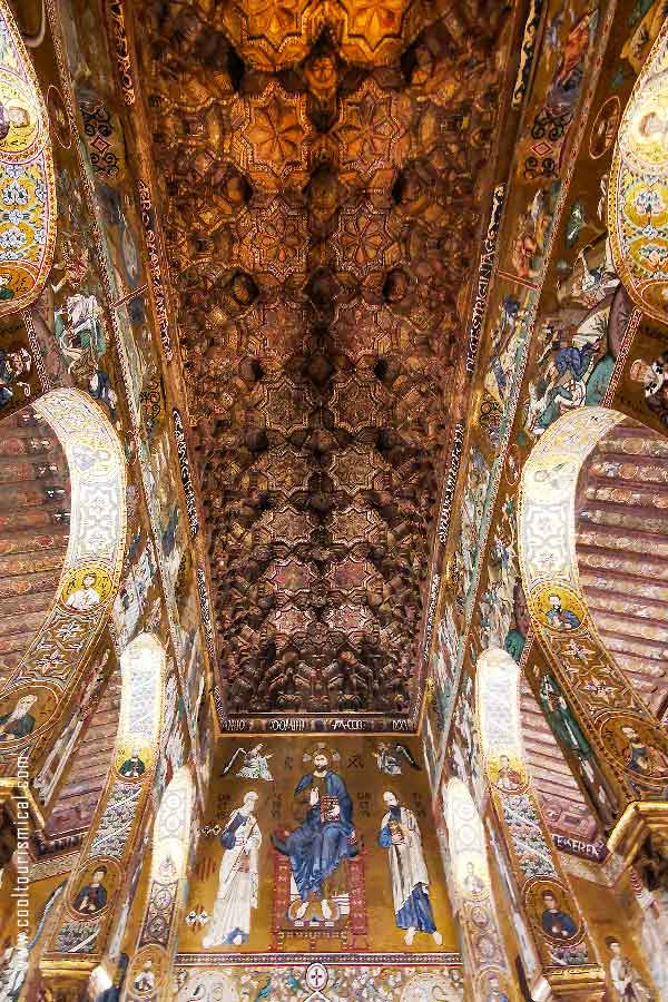 The muqarnas ceiling and Byzantine mosaics of the Palatine Chapel in Palermo Sicily