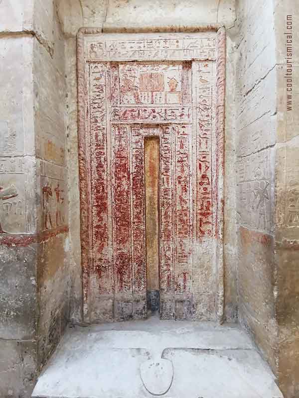 Tomb entrance with hieroglyphs in Saqqara