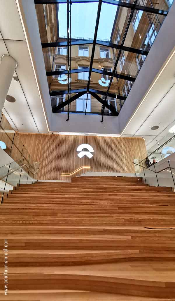 Inside Nio Store in Oslo main stairs